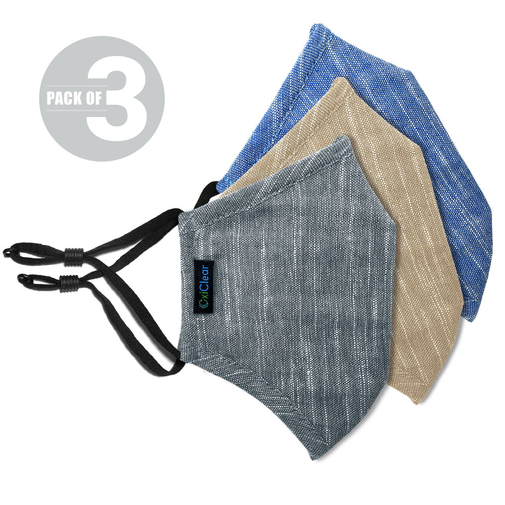OxiClear Handloom Linen Cloth Face Mask 3 Layer Washable (Pack of 3)