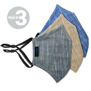 OxiClear Handloom Linen Cloth Face Mask 3 Layer Washable (Pack of 3)