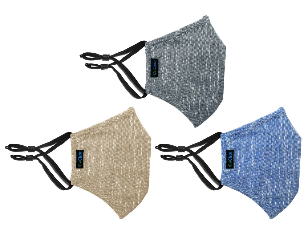 OxiClear Handloom Linen Cloth Face Mask 3 Layer Washable (Pack of 3)
