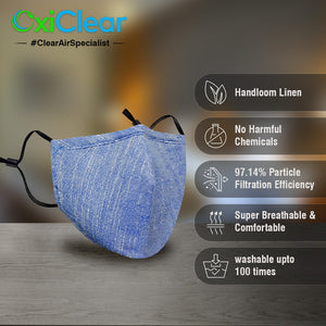 OxiClear Handloom Linen Cloth Face Mask 3 Layer Washable (Pack of 5)