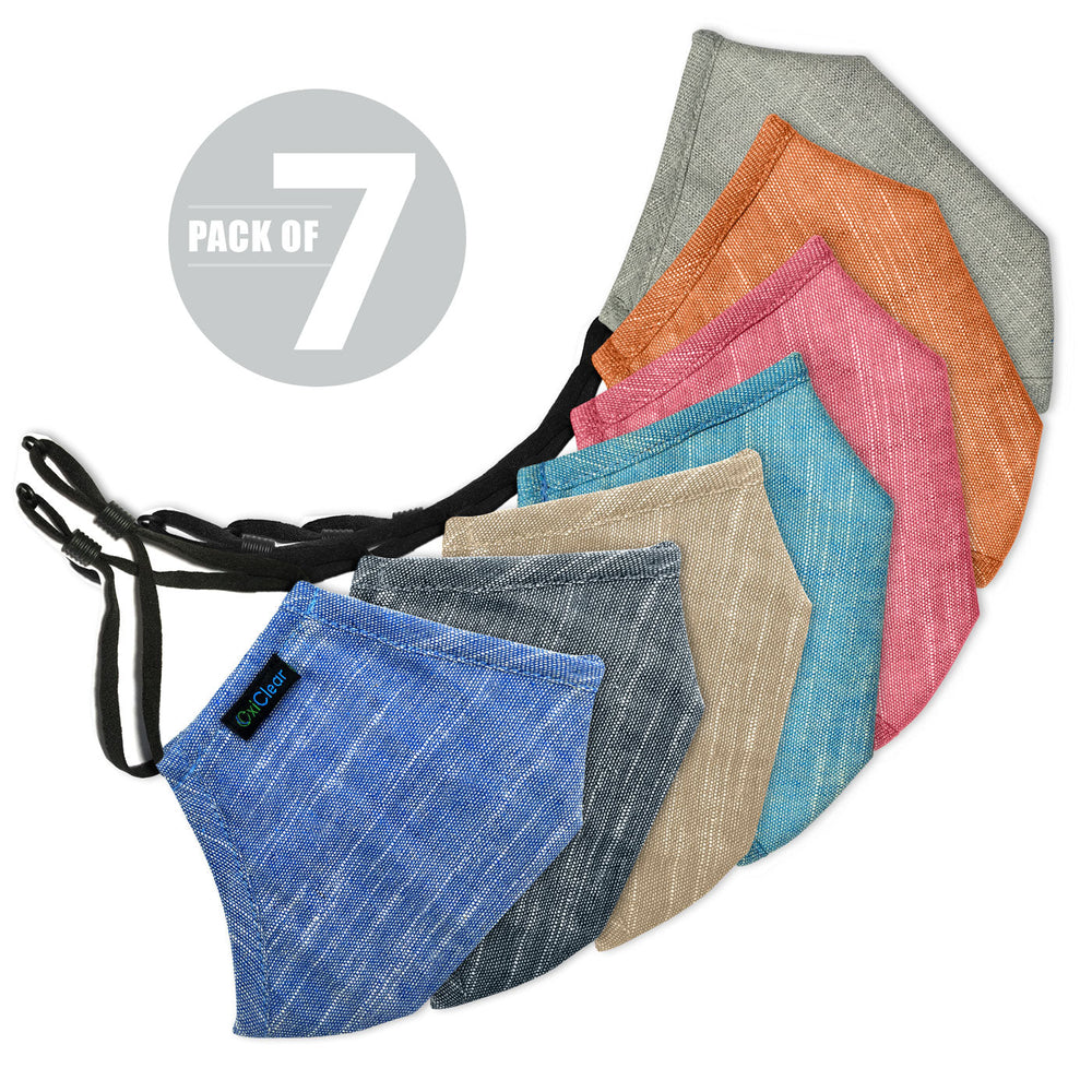 OxiClear Handloom Linen Cloth Face Mask 3 Layer Washable (Pack of 7)