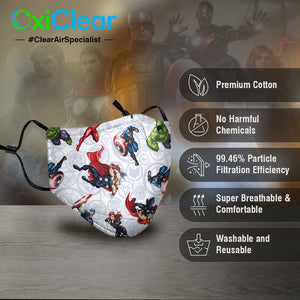 OxiClear Kids N99 Anti Pollution Mask With Carbon Filters Reusable D.R.D.O Certified (Avengers)