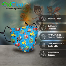 OxiClear Kids N99 Pollution Mask with Carbon Filters Headband Reusable D.R.D.O Certified (Paw Patrol)