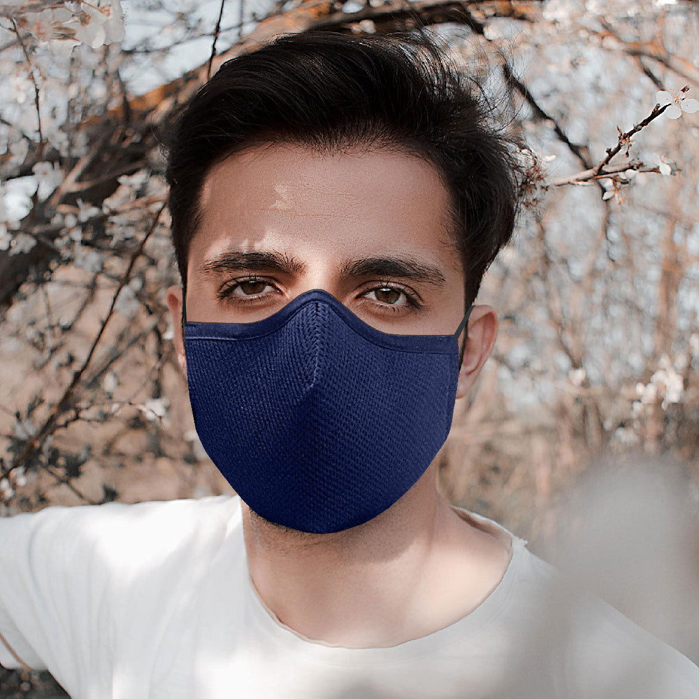 OxiClear Mesh Face Mask 3-Layer With NanoFilter Adjustable Nose Pin Ear Loops (Pack of 5) (Navy Blue) - Pack of 5 - N95