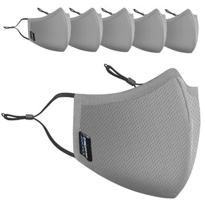OxiClear Mesh Face Mask 3-Layer With NanoFilter Adjustable Nose Pin Ear Loops (Pack of 5) (Grey) - Pack of 5 - N95 Dry