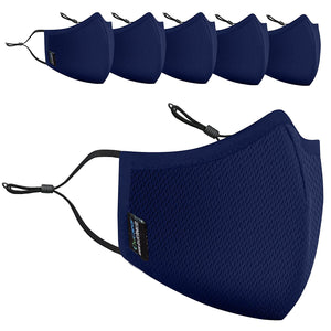 OxiClear Mesh Face Mask 3-Layer With NanoFilter Adjustable Nose Pin Ear Loops (Pack of 5) (Navy Blue) - Pack of 5 - N95