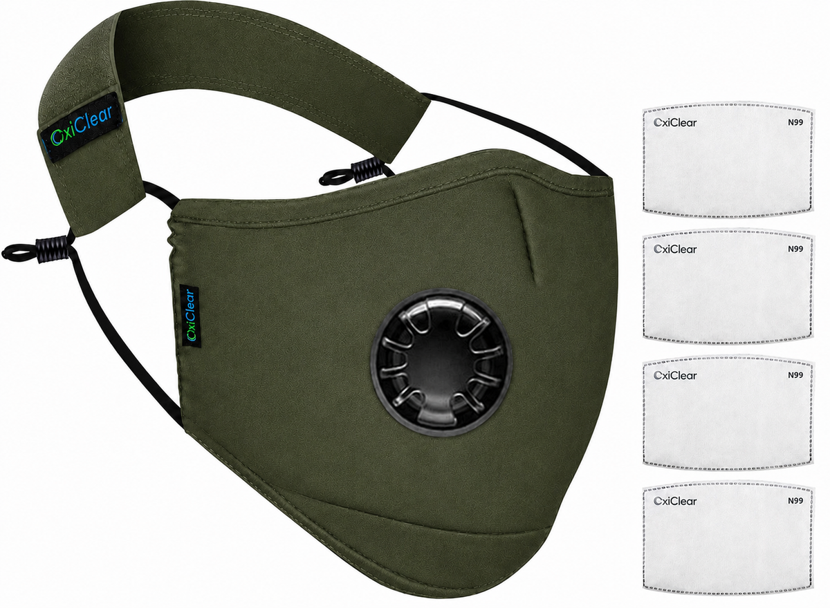 OxiClear N99 Anti-Pollution Mask with Valve Army Green