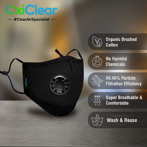 OxiClear N99 Face Mask (Black) (with Valve) - Pack of 1 - N99 Face Mask
