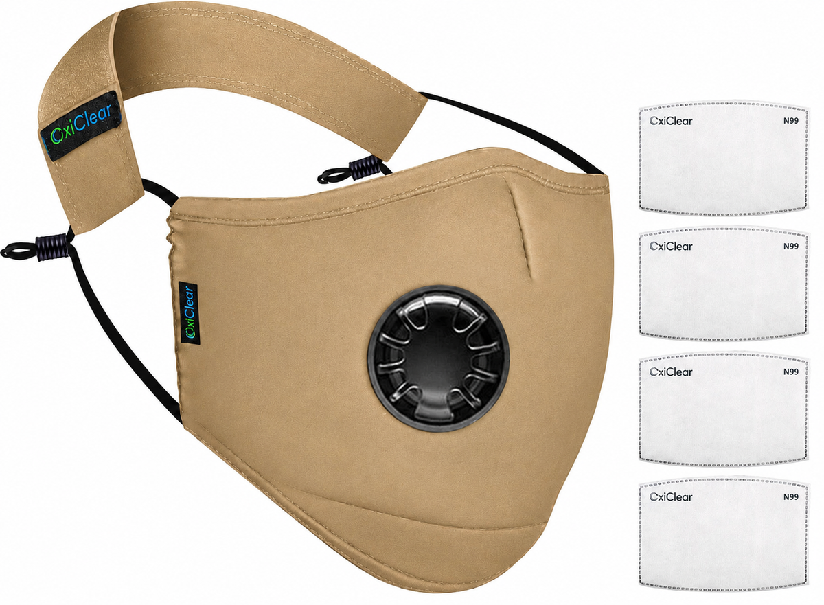 OxiClear N99 Anti-Pollution Mask with Valve Khaki