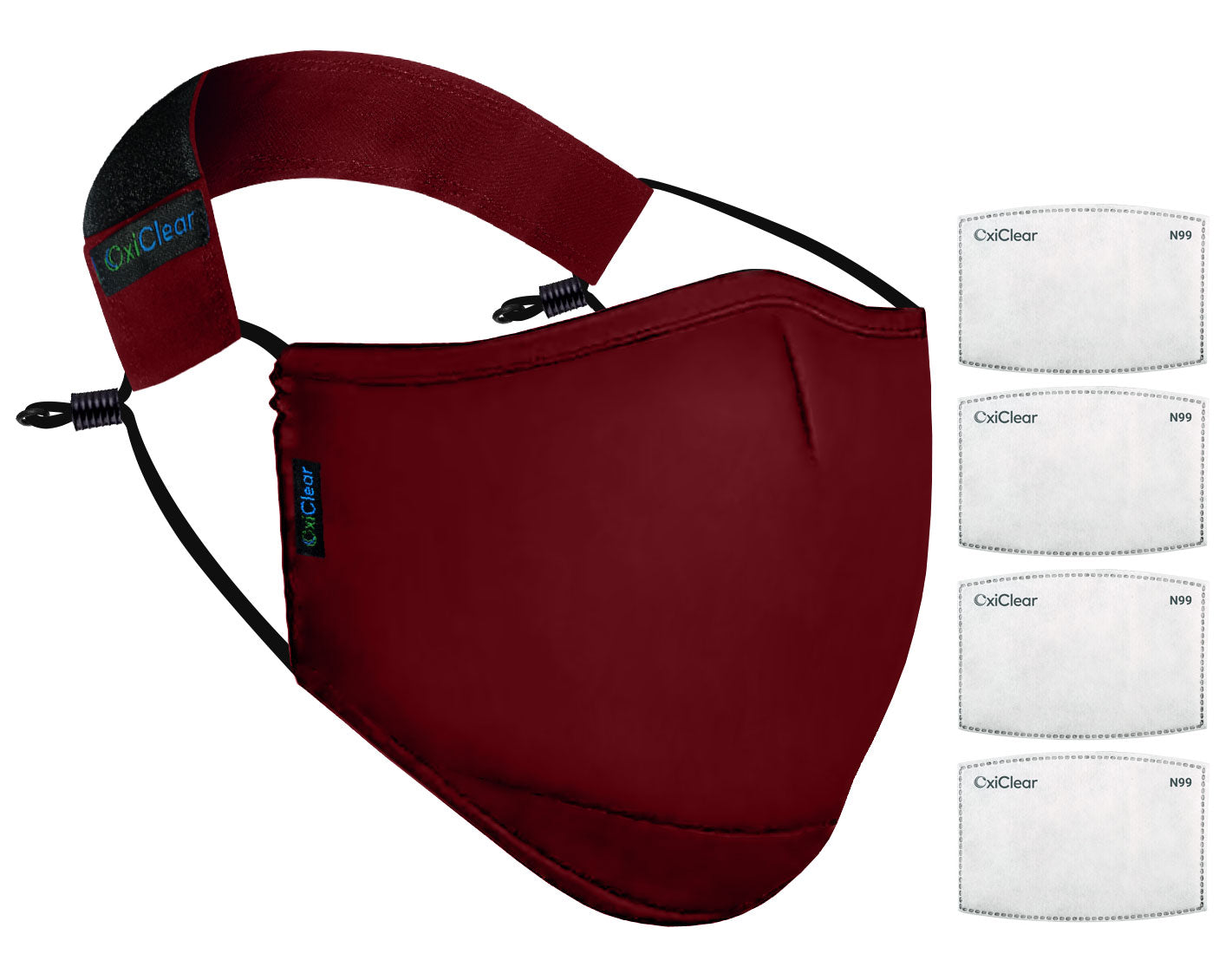 OxiClear N99 anti-pollution mask without valve in Maroon