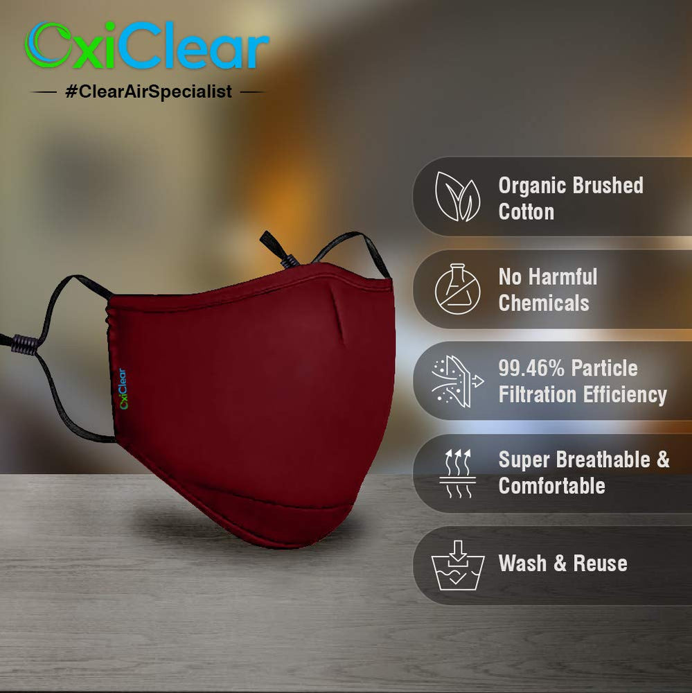 OxiClear N99 Face Mask(Maroon) (Non-Valved)