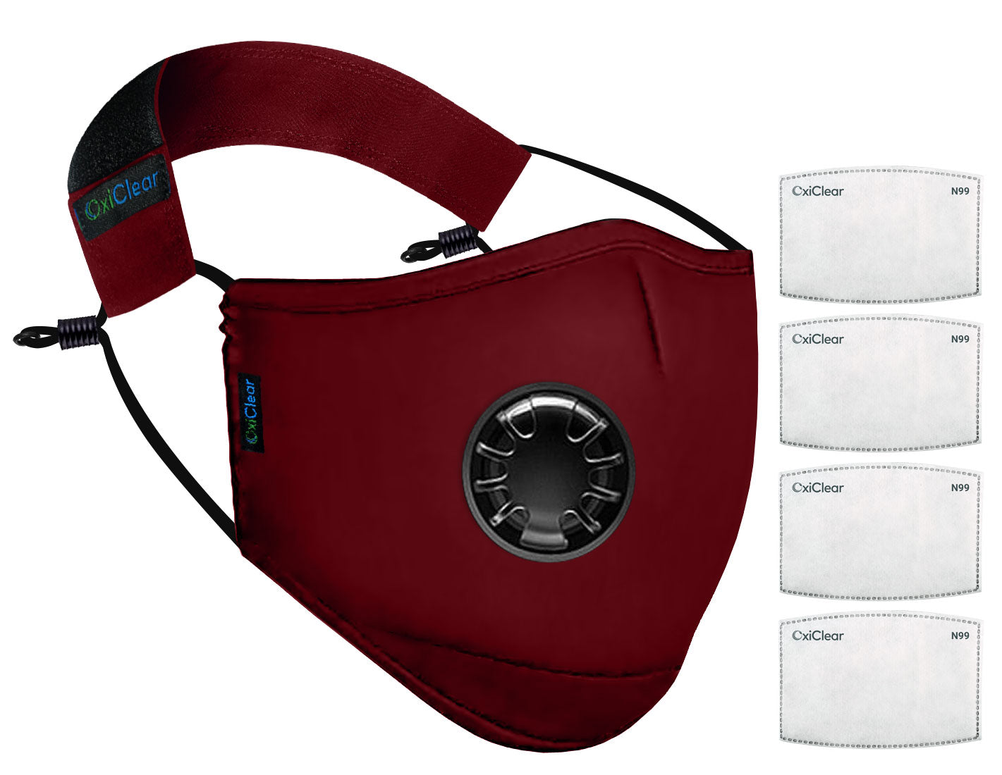 OxiClear N99 Anti-Pollution Mask with Valve Maroon