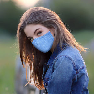 OxiClear N99 Handloom Linen Face Mask Carbon Filters Headband Reusable DRDO Certified (Denim) - Pack of 1 - N99