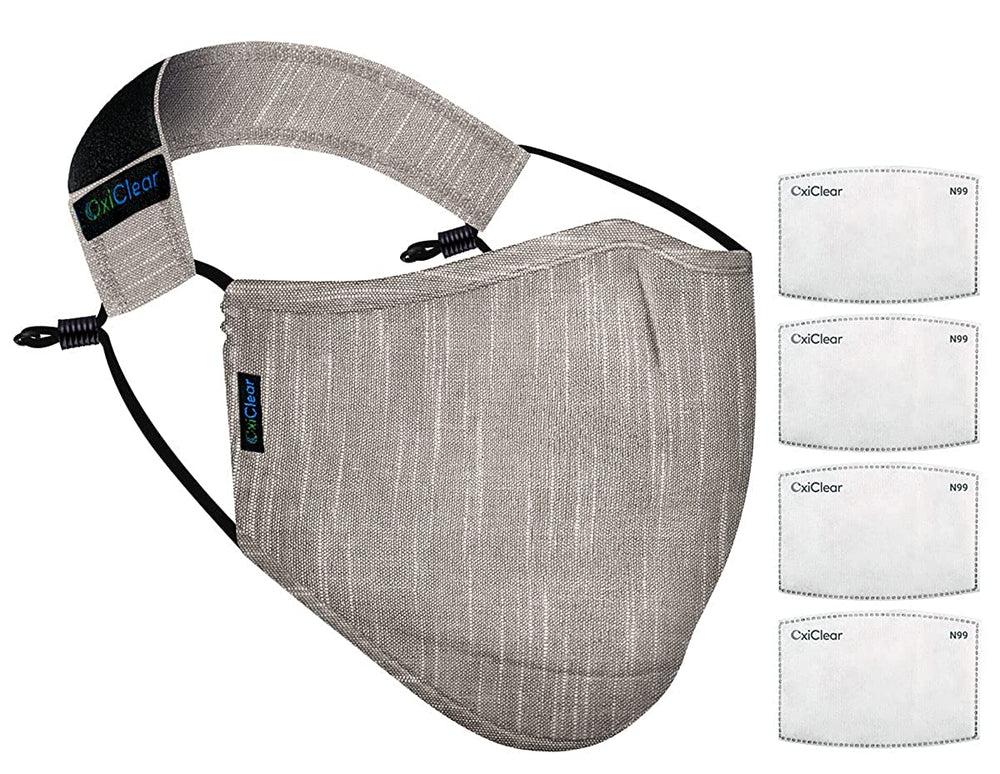 OxiClear N99 Handloom Linen Face Mask with Carbon Filters Headband Reusable DRDO Certified (Stone) - Pack of 1 - N99