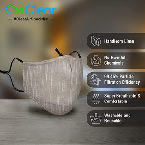OxiClear N99 Handloom Linen Face Mask with Carbon Filters Headband Reusable DRDO Certified (Stone) - Pack of 1 - N99
