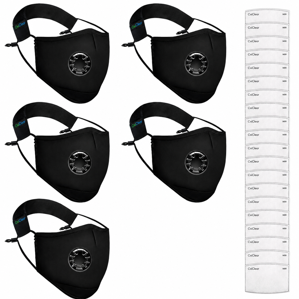 OxiClear N99 Anti-Pollution Mask with Valve – Black (Pack of 5)