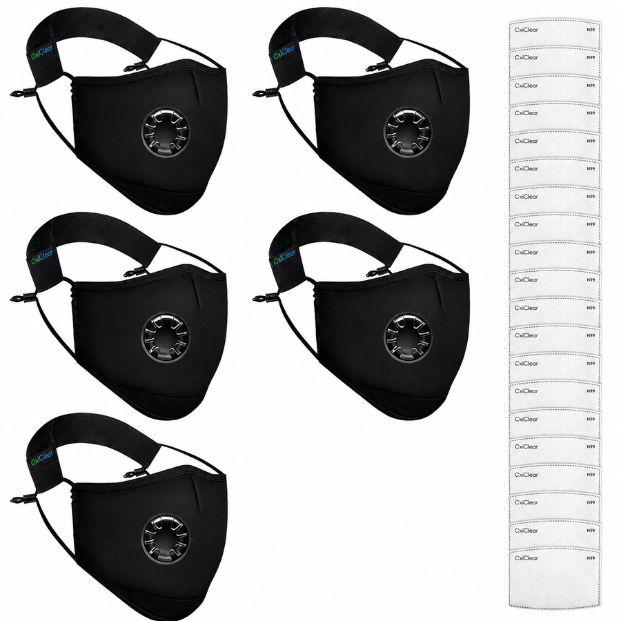 OxiClear N99 Anti-Pollution Mask with Valve – Black (Pack of 5)