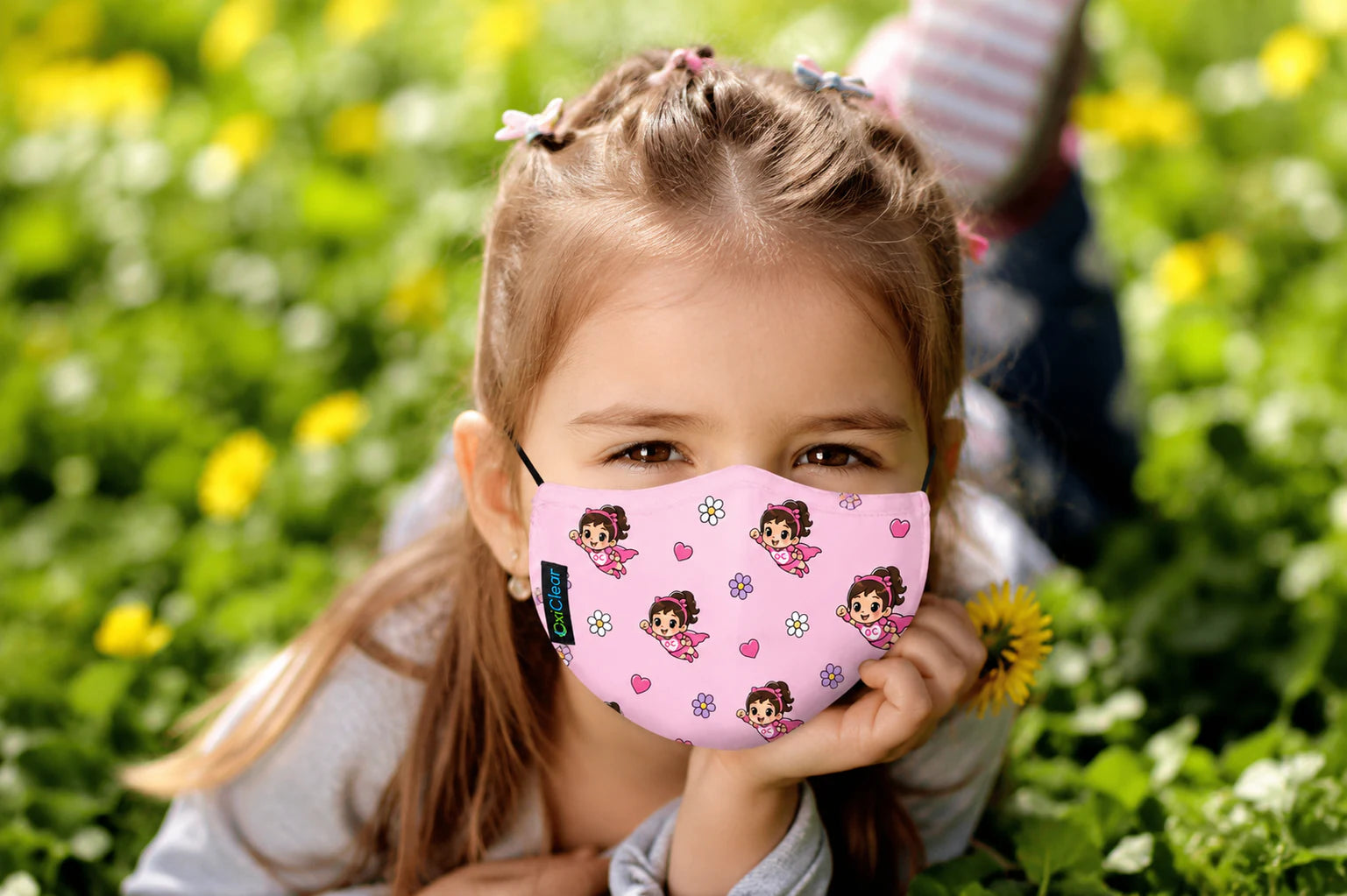 Girl wearing an OxiClear face mask